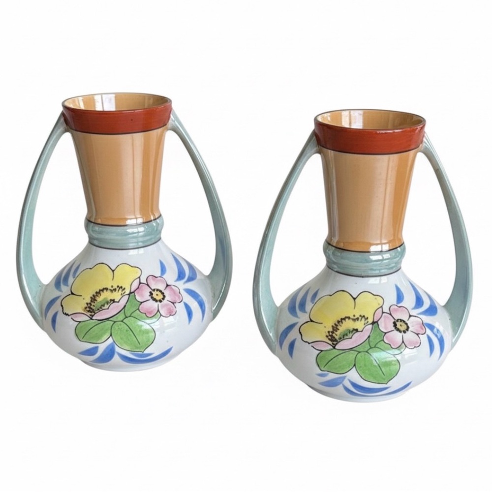 Vintage Floral Vases with Handles